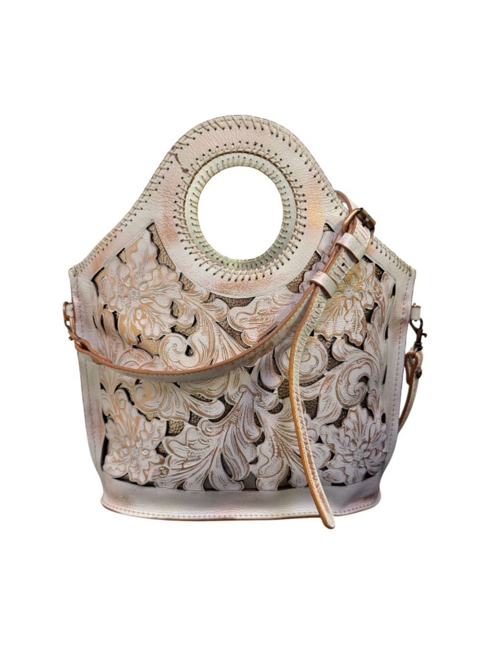 Patricia Nash Tooled Leather Shopper Bag White/Pink Floral Design